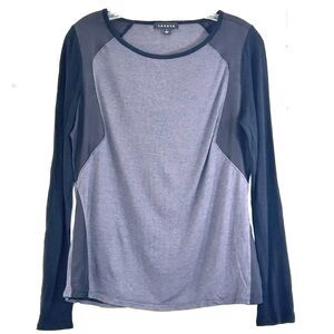 Trouve Women's Wool Silk Top Size S Black Gray Color-Block Long Sleeve Blouse